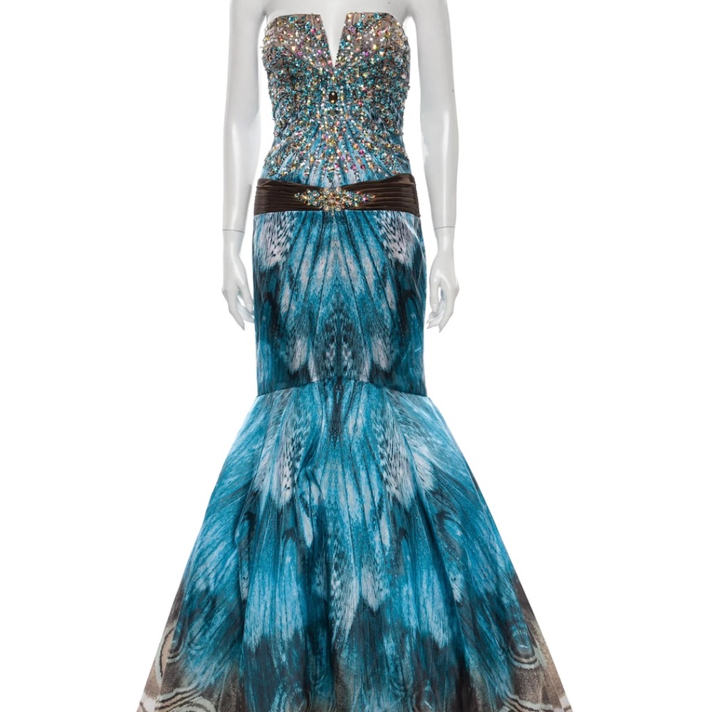 NWT Jovani mermaid beaded prom pageant  gown- peakcock